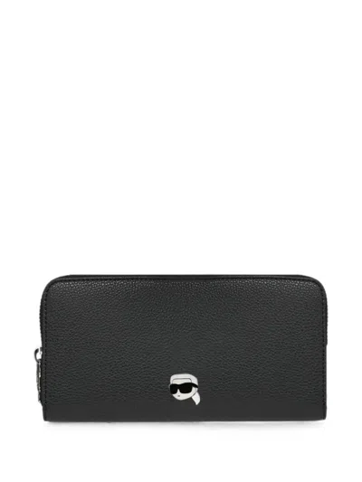 Karl Lagerfeld Ikon Pebble Continental Wallet In Black