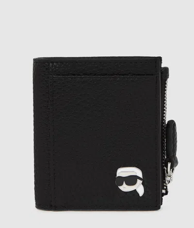 Karl Lagerfeld Ikon Pebble Small Bi-fold Wallet In Black