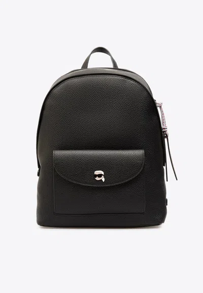 Karl Lagerfeld Ikon Pebbled Leather Backpack In Black