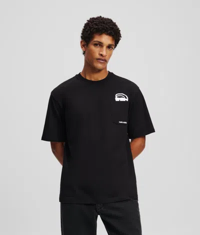 Karl Lagerfeld Ikon Peek-a-boo Pocket T-shirt In Black