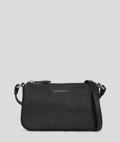 Karl Lagerfeld Ikon Perforated Crossbody Pouch In Black