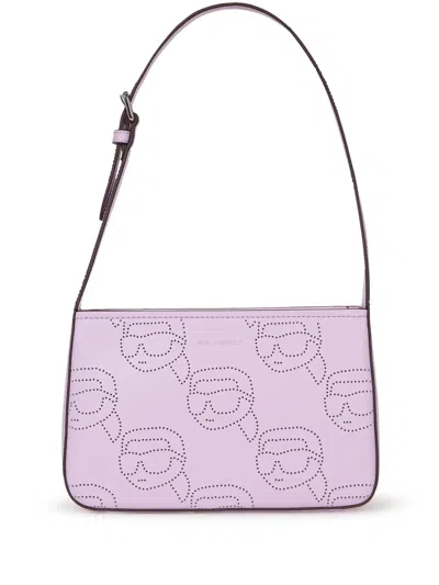 Karl Lagerfeld Ikonik Perforated Leather Shoulder Bag In Pink