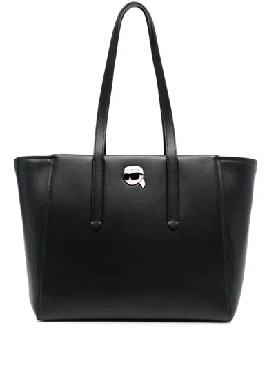 Karl Lagerfeld Ikonik Pin Leather Tote Bag In Black