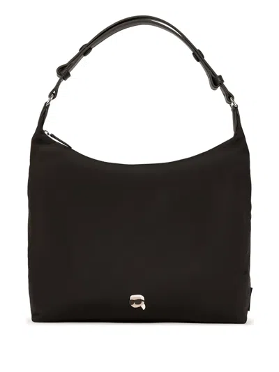 Karl Lagerfeld Ikon Pin Smooth Shoulder Bag In Black