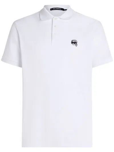 Karl Lagerfeld Embroidered-logo Stretch-cotton Polo Shirt In White