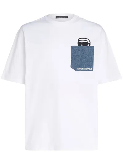 Karl Lagerfeld Ikon-print Denim-pocket T-shirt In White