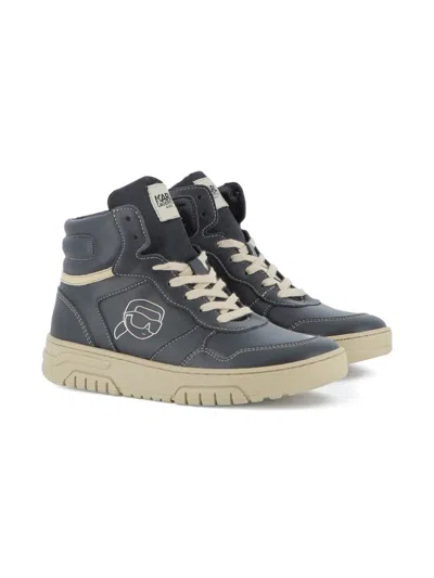 Karl Lagerfeld Kids' Ikon-print High-top Sneakers In Black