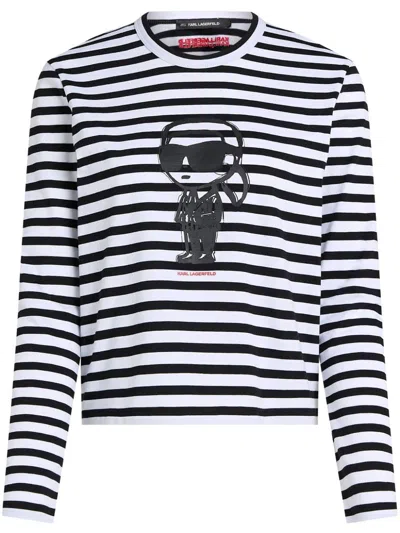 Karl Lagerfeld Ikon Stripe Long-sleeved T-shirt In Black