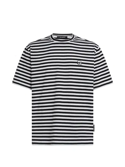 Karl Lagerfeld Ikon Relaxed Striped T-shirt In Black
