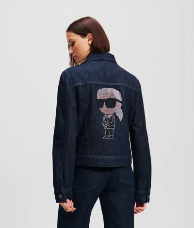 Karl Lagerfeld Ikon Rhinestone Denim Jacket In Blue