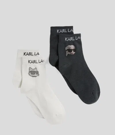 Karl Lagerfeld Ikon Rhinestone-embellished Socks – 2 Pack In Black