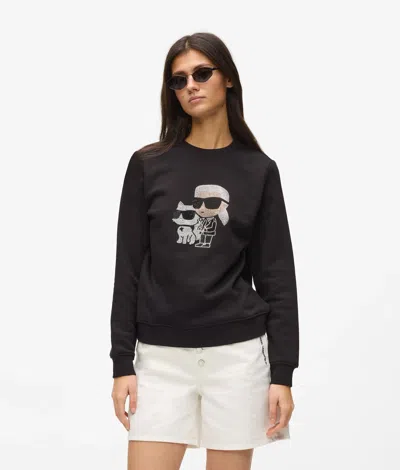 Karl Lagerfeld Ikon Rhinestone Karl & Choupette Sweatshirt In Black