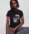 Karl Lagerfeld Ikon Rhinestone Karl & Choupette T-shirt In Black