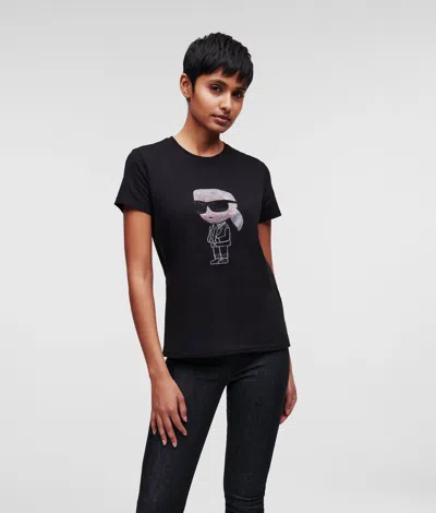 Karl Lagerfeld Ikon Rhinestone Karl T-shirt In Black