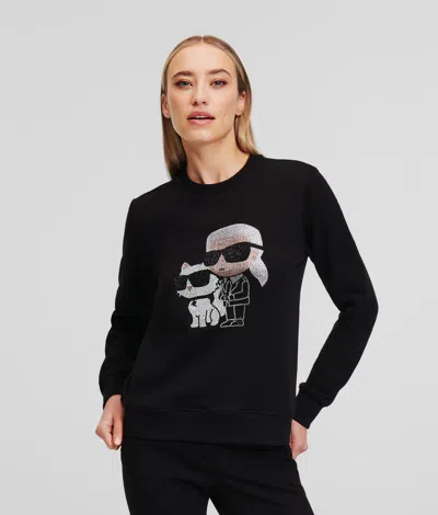 Karl Lagerfeld Ikon Rhinestone Sweatshirt In Black