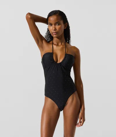 Karl Lagerfeld Ikon Rhinestone Swimsuit In Black