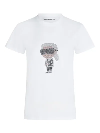 Karl Lagerfeld Ikon Rhinestone T-shirt In White