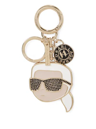 Karl Lagerfeld Ikon Rhinestoned Keychain In Gold