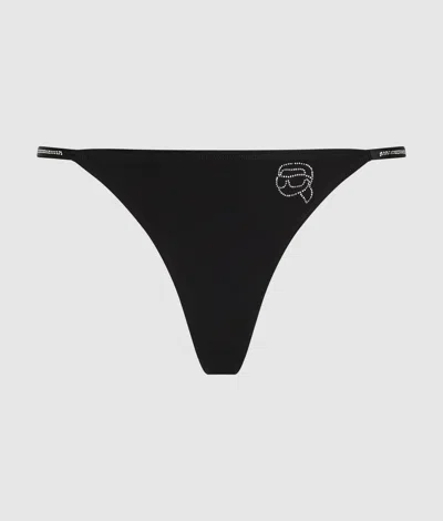 Karl Lagerfeld Ikon Rhinestones Thong In Black