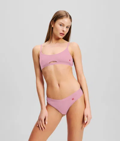 Karl Lagerfeld Ikon Ribbed Peephole Bralette In Pink