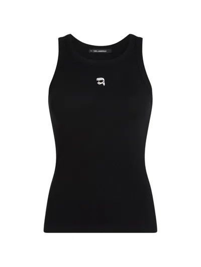 Karl Lagerfeld Ikon Ribbed Tank Top In Black
