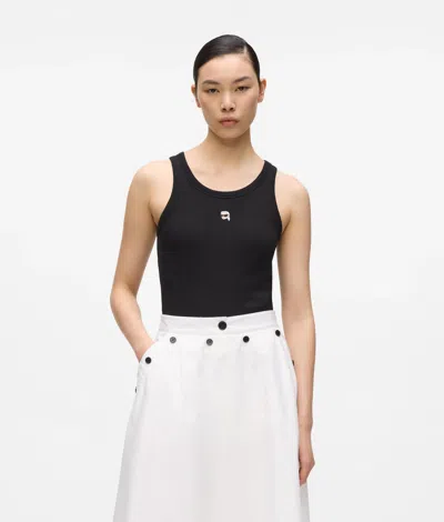 Karl Lagerfeld Ikon Ribbed Tank Top In Black