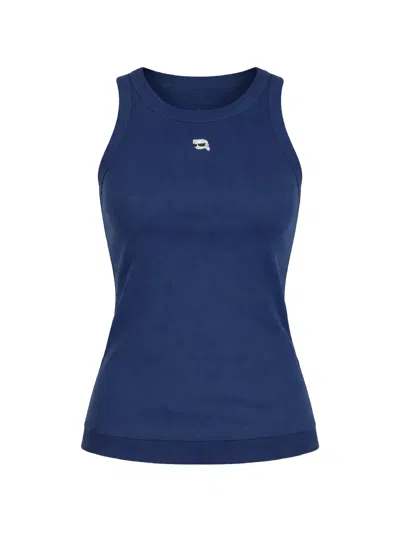 Karl Lagerfeld Ikon Ribbed Tank Top In Blue