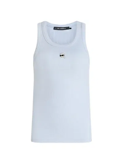 Karl Lagerfeld Ikon Ribbed Tank Top In White