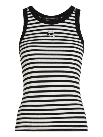 Karl Lagerfeld Ikon Ribbed Tank Top In White