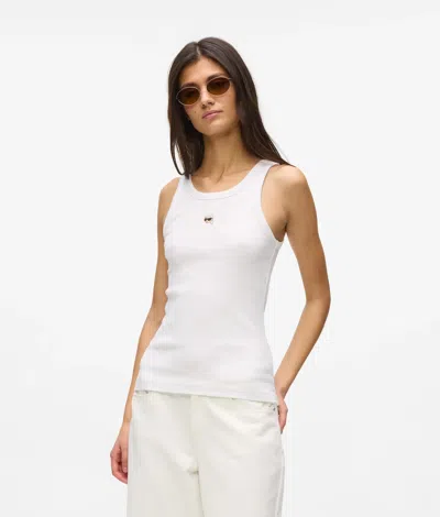Karl Lagerfeld Ikon Ribbed Tank Top In White