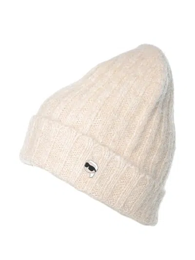 Karl Lagerfeld Ikon Ribbed-knit Beanie Hat In Neutral
