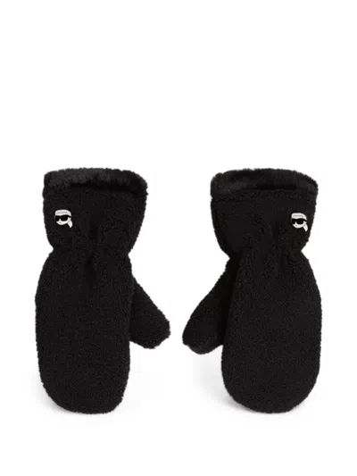 Karl Lagerfeld Ikon Shearling Mitten Gloves In Black