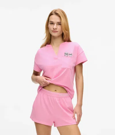 Karl Lagerfeld Ikon Logo-patch Pajamas In Pink