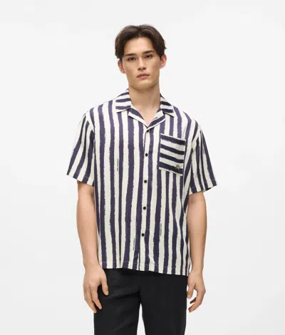 Karl Lagerfeld Ikon Short-sleeved Striped Bowling Shirt In Black