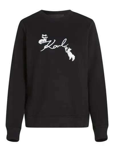 Karl Lagerfeld Ikon Signature Choupette Sweatshirt In Black