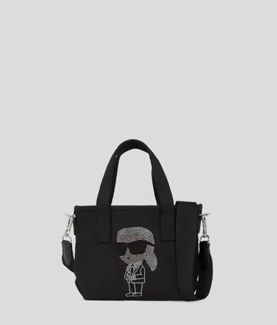 Karl Lagerfeld Ikon Small Rhinestone Shopper In Black