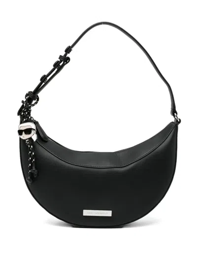 Karl Lagerfeld Ikon Smooth Halfmoon Shoulder Bag In Black