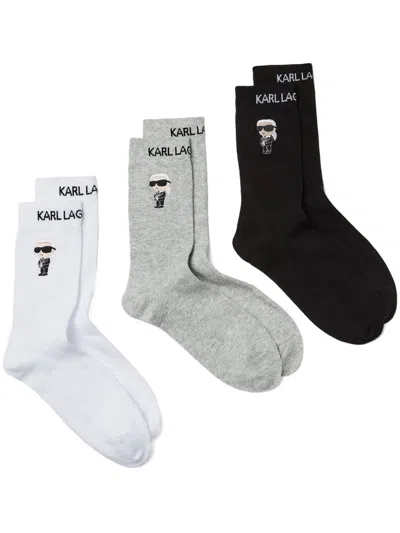 Karl Lagerfeld Ikon Socks (pack Of Three) In White
