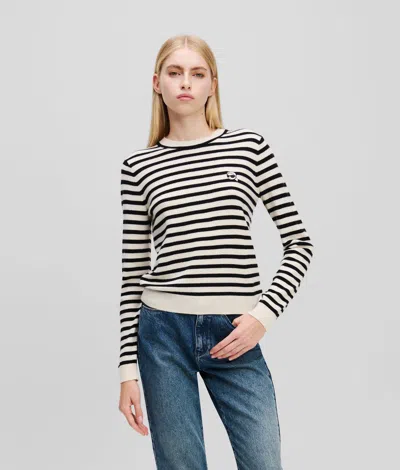 Karl Lagerfeld Ikon Stripe Cashmere Sweater In White