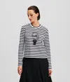Karl Lagerfeld Ikon Striped Cotton T-shirt In Black
