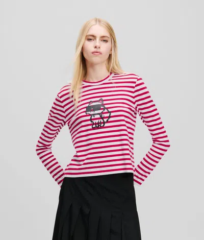 Karl Lagerfeld Ikon Stripe Long-sleeved T-shirt In Red