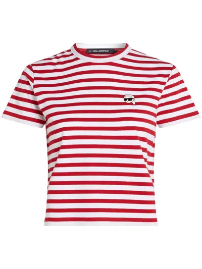 Karl Lagerfeld Ikon Striped Cotton T-shirt In White