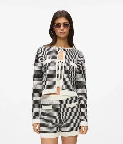 Karl Lagerfeld Ikon Striped Knit Cardigan In Gray