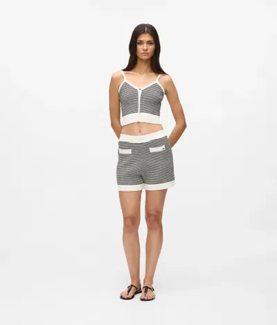 Karl Lagerfeld Ikon Striped Knit Shorts In Silver