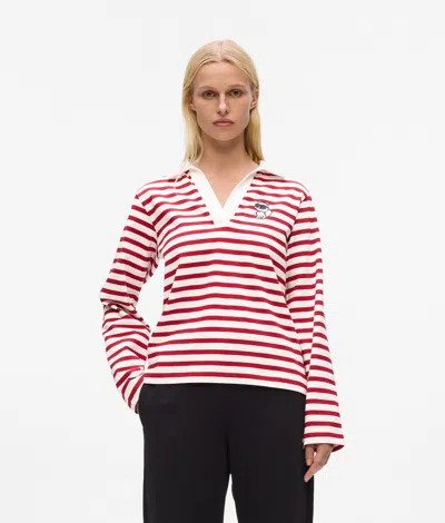Karl Lagerfeld Ikon Striped Long-sleeved Polo Shirt In Multi