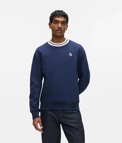 Karl Lagerfeld Ikon Striped Neck Sweatshirt In Blue