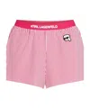 Karl Lagerfeld Ikon Striped Pajama Shorts In Raspberry White Stripe