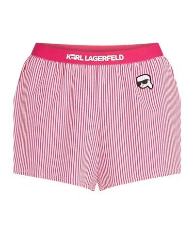 Karl Lagerfeld Ikon Striped Pajama Shorts In Raspberry White Stripe