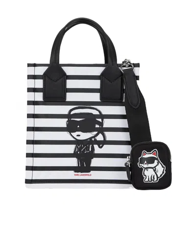 Karl Lagerfeld Ikon Striped Small Tote Bag In White
