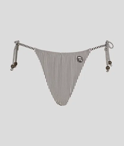 Karl Lagerfeld Ikon Striped String Bikini Bottoms In Black